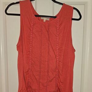 Skies are Blue Airika Woven Lace Front Knit Top  XLP | Coral